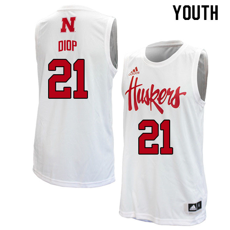 Youth #21 Matar Diop Nebraska Cornhuskers College Basketball Jerseys Stitched Sale-White